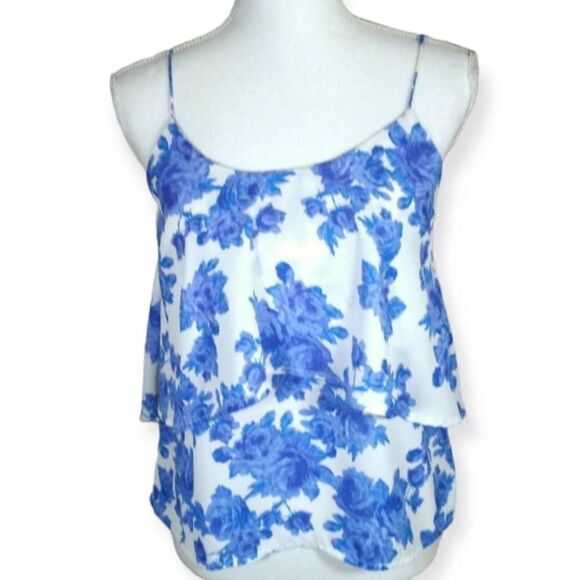 PAPER CRANE WHITE  & BLUE FLORAL CAMI SZ.XS EUC. - Picture 1 of 6